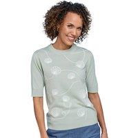 Amber Women's Cornelli Shell Embroidered Short Sleeve Jumper, Fine Gauge Knit in Light Green | Size: 24-26