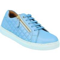 Amber Women's Quilted Leather Wide EE Fit Trainer with Side Zip & Lace Up in Blue | Size: 3