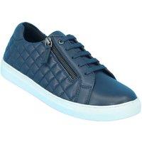 Amber Women's Quilted Leather Wide EE Fit Trainer with Side Zip & Lace Up in Navy | Size: 5