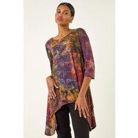 Roman Women's Textured Print Hanky Hem Top in Orange | Size: 16