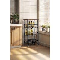 Living and Home 4-Tier Narrow Kitchen Storage Trolley with Pull-Out Baskets in Black