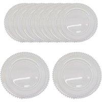 Neel Blue 33cm Set of 12 Charger Plates with Beaded Design Glass Plates for Dinner Table Decoration in White