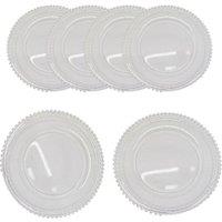 Neel Blue 33cm Set of 6 Charger Plates with Beaded Design Glass Plates for Dinner Table Decoration in White