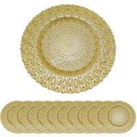 Neel Blue 33cm Set of 12 Charger Plates Peacock Design Glass Plates for Dinner Table Decoration in Metallic Gold