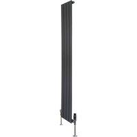 Monstershop Flat Single Column Radiator & Valves - 1600mm x 280mm - Anthracite in Grey