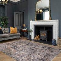 Kukoon Abstract Design Cotton Chenille Rug Grey Gold Machine Washable in Dark Grey | Size: 200 cm x 290 cm