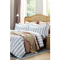 CHRISTY 'Clara' Jacobean Floral Striped Percale Duvet Cover Set in Blue | Size: King