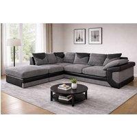 SquareBoxx Luca Grey Jumbo Cord Corner Sofa Left Chaise w/ Black Leather Trim