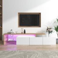 BTM High-Gloss White TV Stand with LED Glass Shelves