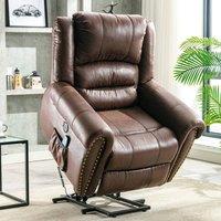 BTM Power lift recliner chair with massage heat USB port & side pockets in Brown