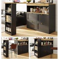 BTM Swivelling bar table with drawers sliding cabinet & open storage in Black | Size: 4 Pack