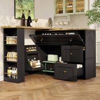 BTM Extendable bar table with storage & snack shelf for kitchen in Black