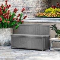 OUTSUNNY Wood Storage Bench for Patio, Outdoor Garden Seating, Grey