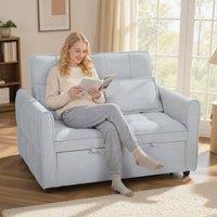HOMCOM 2 Seater Sofa Bed, 3-in-1 Sleeper Sofa with Adjustable Backrest in Light Grey