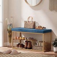 HOMCOM Shoe Storage Bench with Seat Cushion Tufted Shoe Rack Bench in Dark Blue