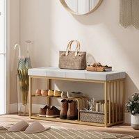 HOMCOM Shoe Storage Bench with Seat Cushion Tufted Shoe Rack Bench in Grey
