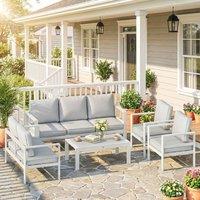 OUTSUNNY Aluminium Garden Furniture Sofa Set with Olefin Cushions in White