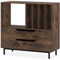 Costway Record Player Stand Mid Century Turntable Stand w/ Open Compartment in Brown