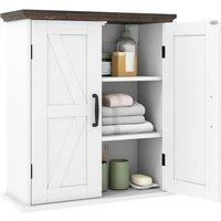 Costway Bathroom Wall Cabinet Farmhouse Medicine Cabinet w/ 2 Doors & Shelves in White