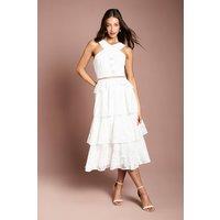 Coast Women's Tiered Lace Cross Halter Neck Button Detail Midi Dress in Ivory | Size: 8