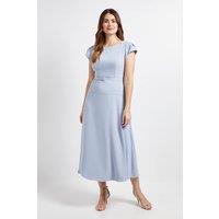 Wallis Women's Crepe Belted Cap Sleeve Midi Dress in Blue | Size: 14