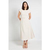 Wallis Women's Crepe Belted Cap Sleeve Midi Dress in Stone | Size: 16