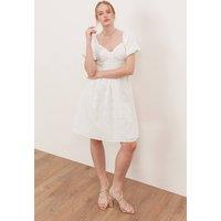 Lovedrobe Women's Short Sleeve Sweetheart Neck Bow Detail Mini Dress in Cream | Size: 8