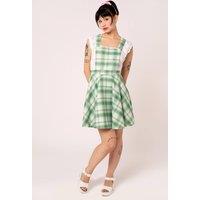Hell Bunny Women's Maisie Green Sparkle Tartan Pinafore Dress with Adjustable Straps | Size: XL