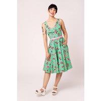 Hell Bunny Women's Sweetie Pie 50s Green Dessert Print Cotton Dress Full Circle Skirt | Size: Medium