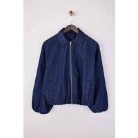 WOVCOR Women's Plain Washed Zip Through Denim Jacket in Dark Blue | Size: Small