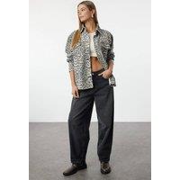 WOVCOR Women's Leopard Print Denim Trucker Jacket | Size: 8