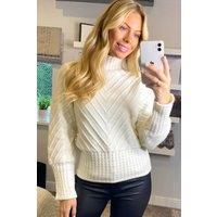 CY Women's Mock Neck Cable Knit Long Sleeves Cropped Jumper in White