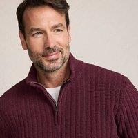 Lands' End Men's Chenille Stitch Quarter Zip Sweater in Burgundy | Size: Large