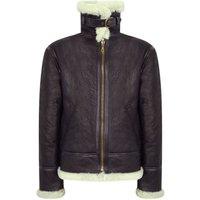 TruClothing Men's Vintage Sheepskin Pilot Jacket Cream Fur in Brown | Size: Medium