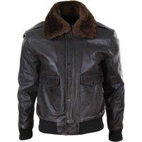 TruClothing Men's Leather Collar Bomber Jacket in Brown | Size: 5XL