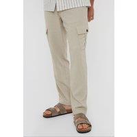 Threadbare Men's 'Ramsay' Linen Blend Cargo Trousers in Stone | Size: 36R