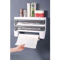 Living and Home 4-in-1 Kitchen Wrap Dispenser Roll Holder with Spice / Towel Rack Cling Film Foil Cutter in Grey