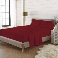 Homes-Linen Plain Thermal Flannelette Flat Sheet 100% Brushed Cotton Bedding in Red | Size: Single