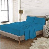Homes-Linen Plain Thermal Flannelette Flat Sheet 100% Brushed Cotton Bedding in Teal | Size: Single