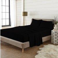 Homes-Linen Plain Thermal Flannelette Flat Sheet 100% Brushed Cotton Bedding in Black | Size: King