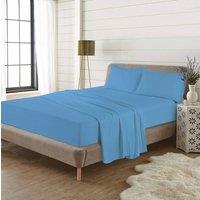 Homes-Linen Plain Thermal Flannelette Flat Sheet 100% Brushed Cotton Bedding in Blue | Size: Super King