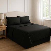 Homes-Linen 180 Thread Count Rich Percale Flat Sheet Polycotton Blend in Black | Size: Single