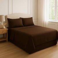 Homes-Linen 180 Thread Count Rich Percale Flat Sheet Polycotton Blend in Chocolate | Size: Double