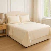 Homes-Linen 180 Thread Count Rich Percale Flat Sheet Polycotton Blend in Cream | Size: Double