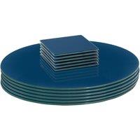 Harbour Housewares 12pc Round Glass Placemats & Square Coasters - 30cm Protection Mats in Blue