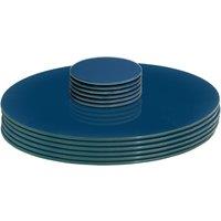Harbour Housewares 12pc Round Glass Placemats & Round Coasters Set - 30cm Protection Mats in Blue