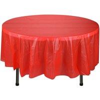 Neel Blue 84" Round PVC Tablecloth, Disposable Plastic Table Cover in Red