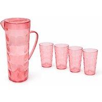 Almineez 2L Plastic Pitcher Jug with 4 x 350ml Tumblers Glasses in Pink