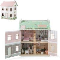 Gymax Kids Openable Doll House Set With Double-sided Roof & Furniture for 3+