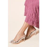Dorothy Perkins Women's Brooke Crystal Vinyl Sling Back Court Shoes in Silver | Size: 3